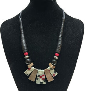 Handcrafted Geometric Pendant Statement Necklace - Black & Red